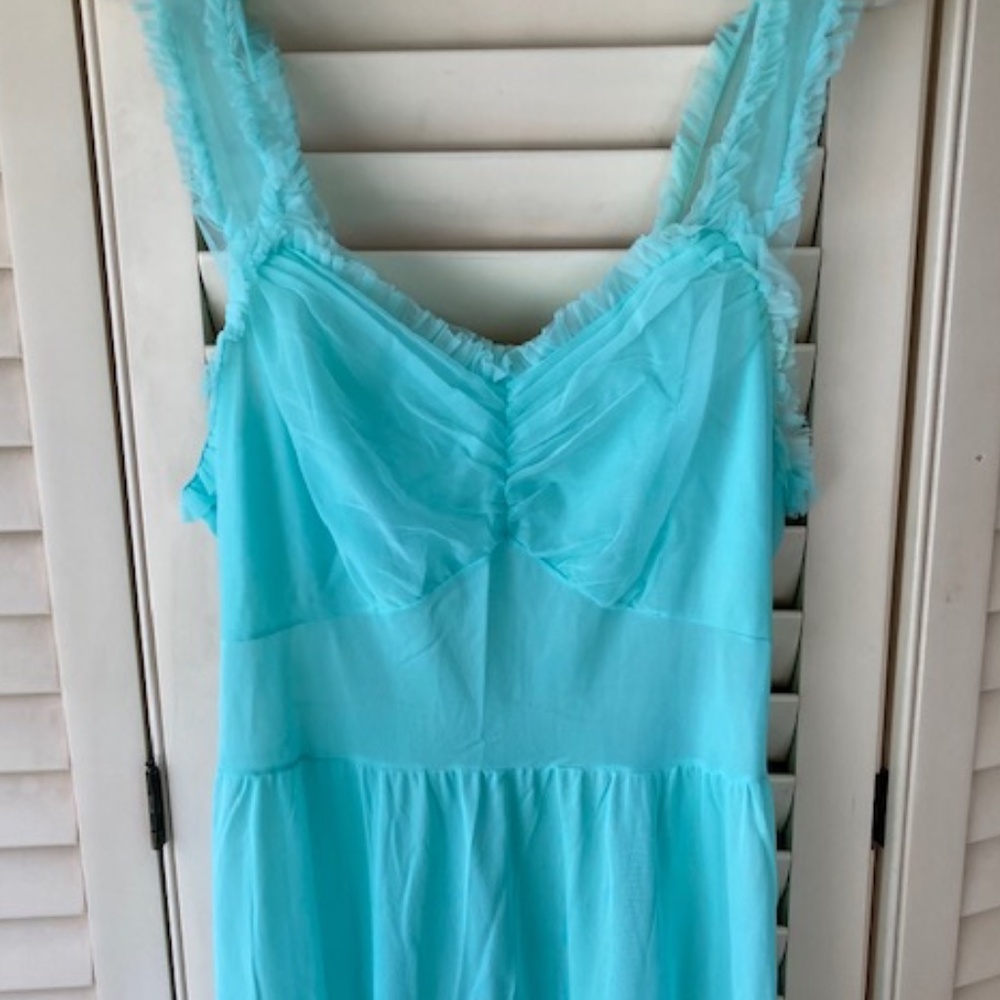 1950's Gotham Turquoise Nylon & Chiffon Nightie - Picture 4 of 13